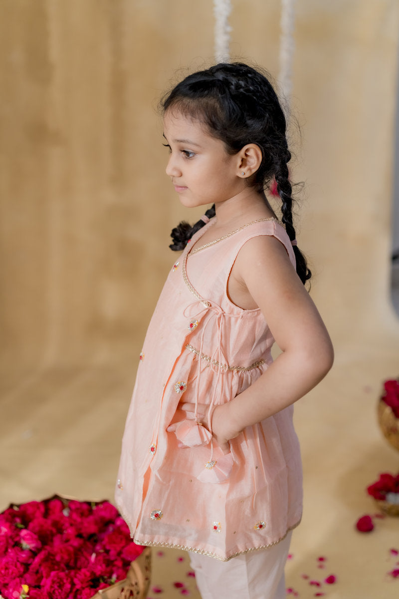 PEACH ANGRAKHA PETAL KURTA
