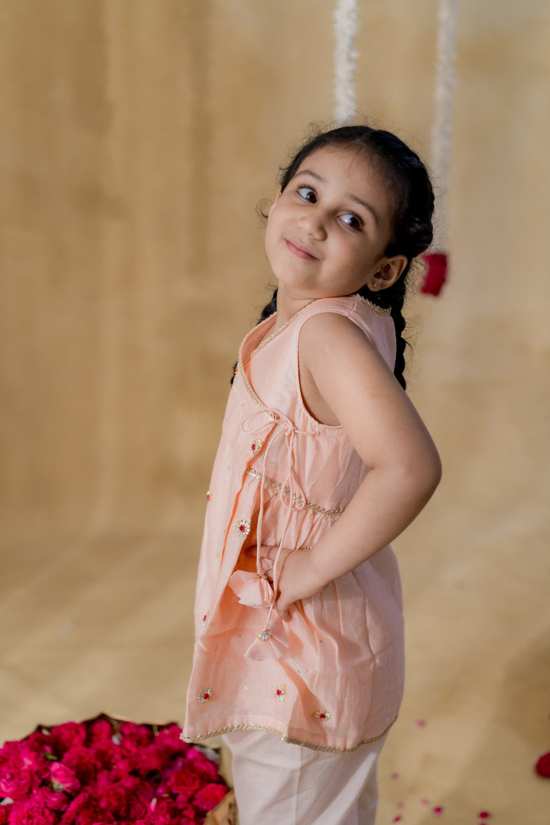 PEACH ANGRAKHA PETAL KURTA