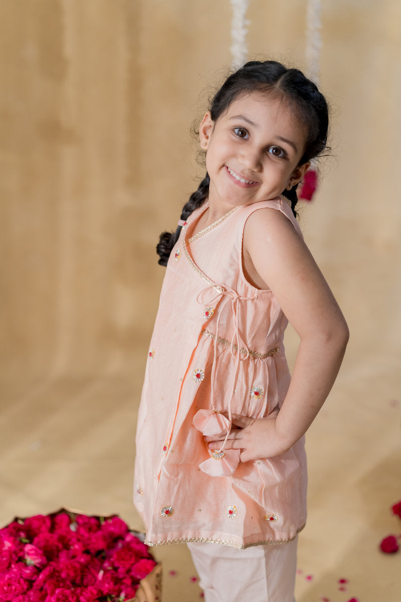 PEACH ANGRAKHA PETAL KURTA