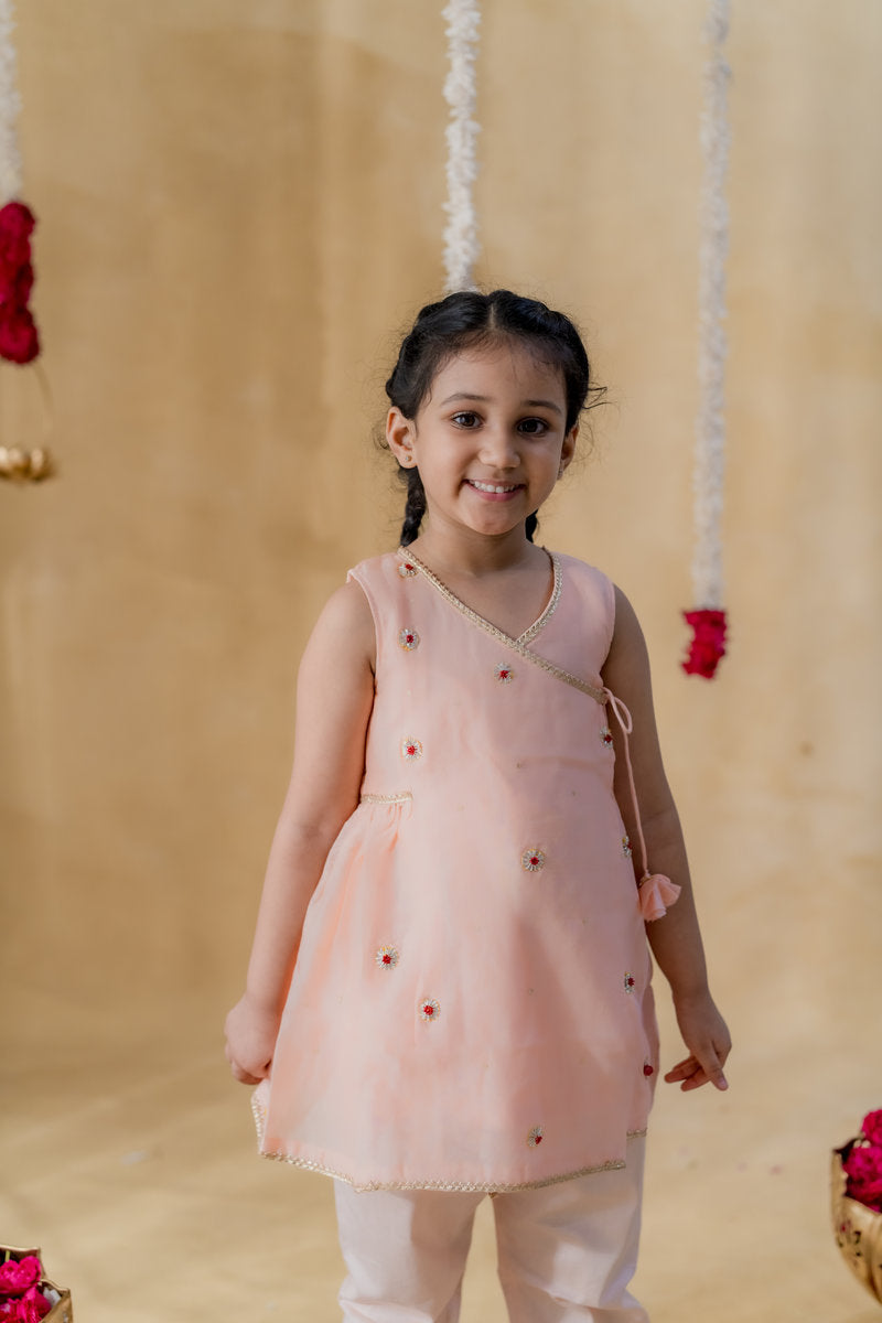 PEACH ANGRAKHA PETAL KURTA
