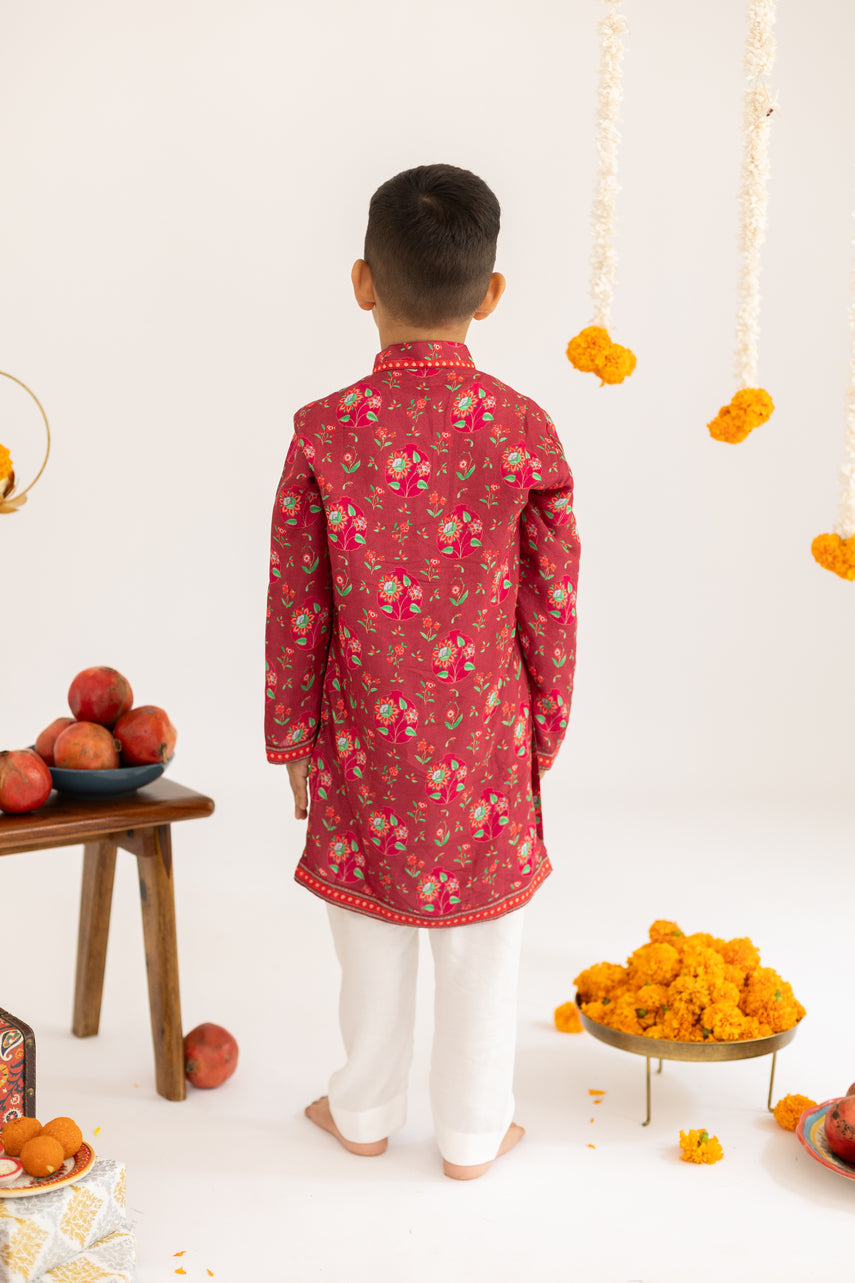 MAROON ANAR MOTIF PRINTED KURTA SET