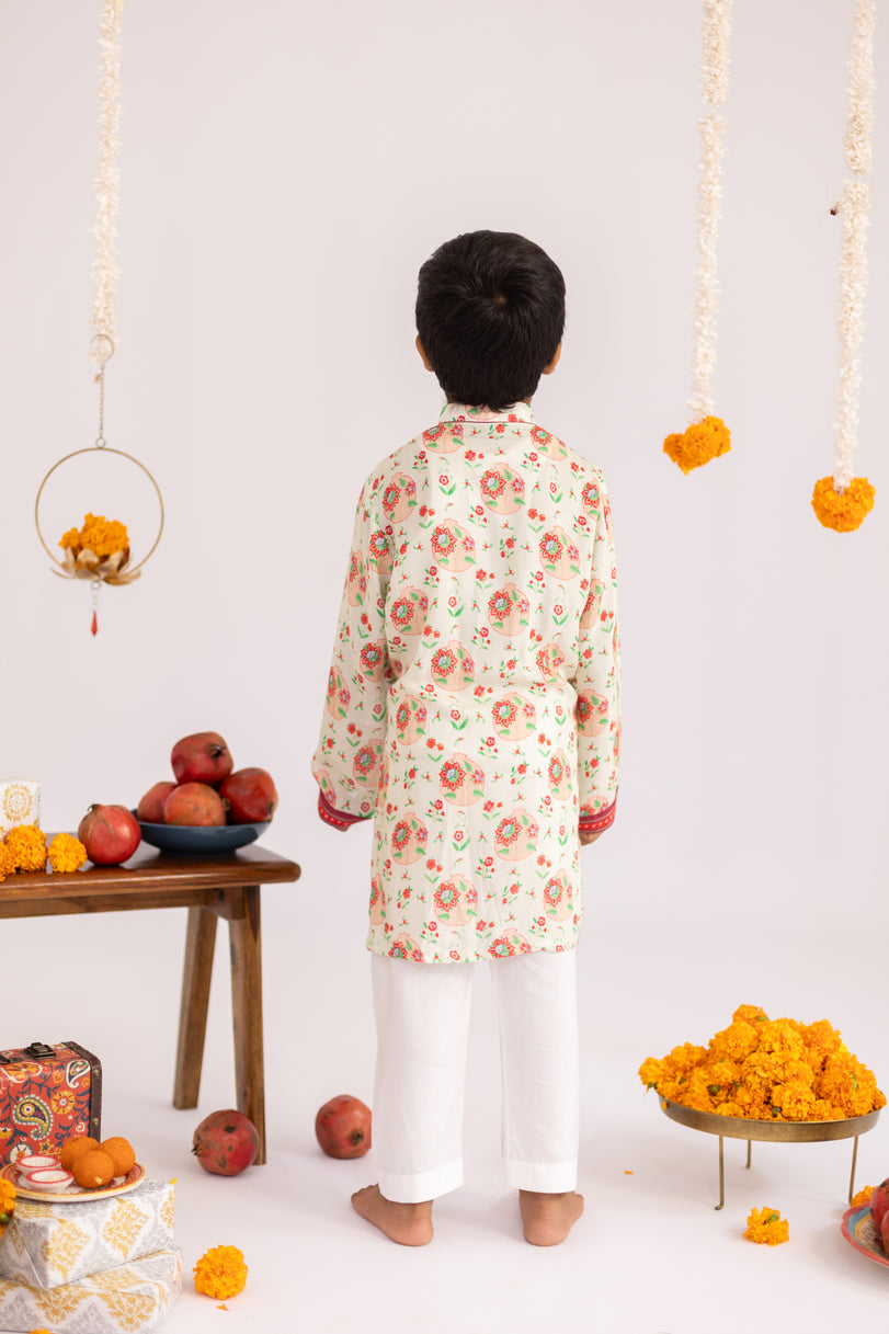 OFF WHITE ANAR JAAL PRINTED KURTA SET