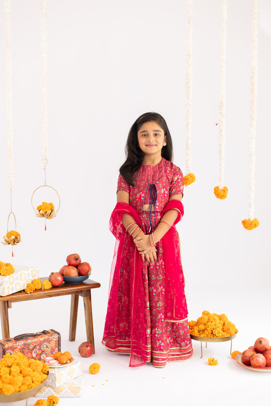 MARRON ANAR JAAL LEHENGA SET -SET OF 4