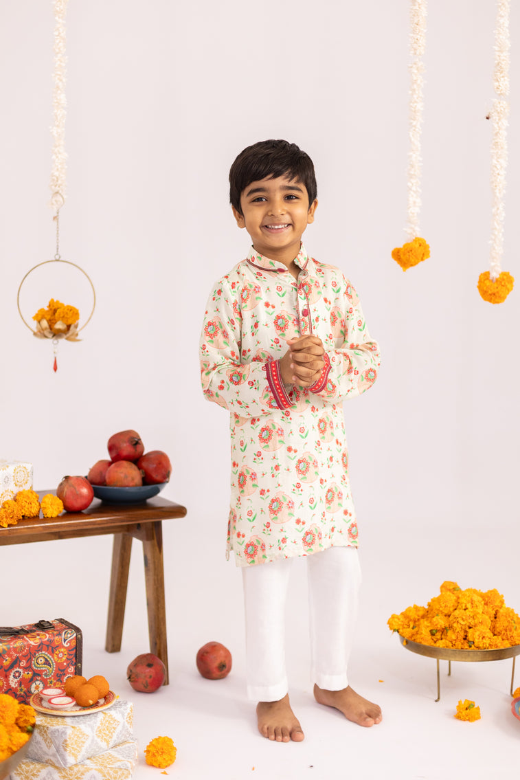 OFF WHITE ANAR JAAL PRINTED KURTA SET