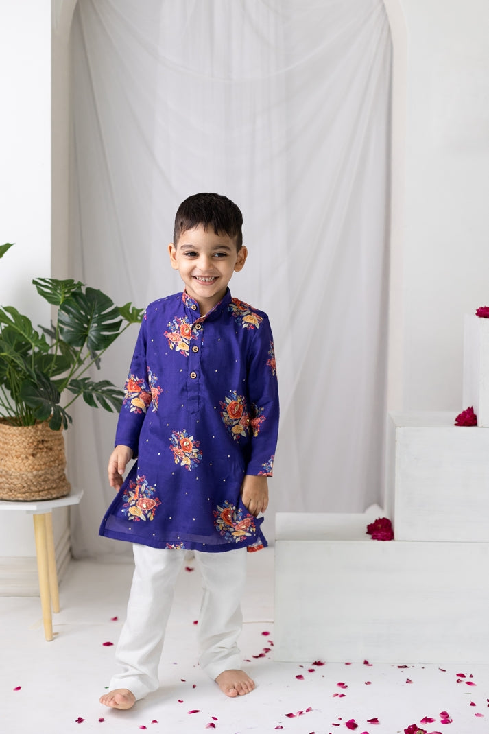 PURPLE BIG FLORAL KURTA SET