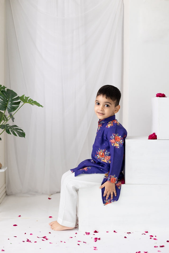 PURPLE BIG FLORAL KURTA SET