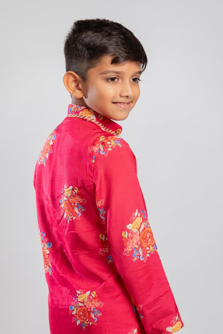 RED BIG FLORAL KURTA SET