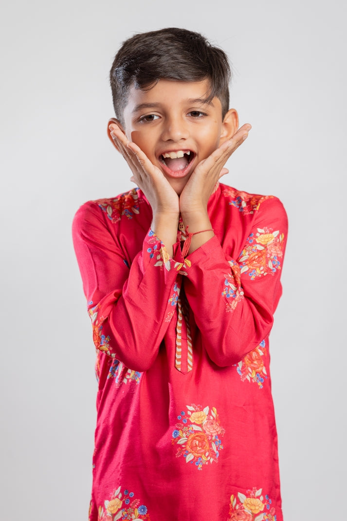 RED BIG FLORAL KURTA SET