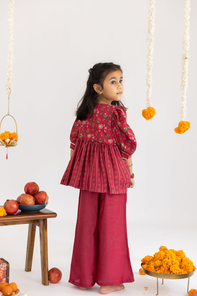 The Festive Ruby Red Peplum Top & Palazzo Set