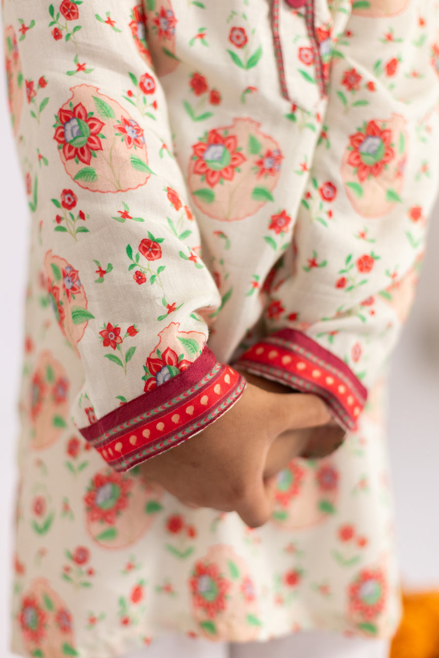OFF WHITE ANAR JAAL PRINTED KURTA SET