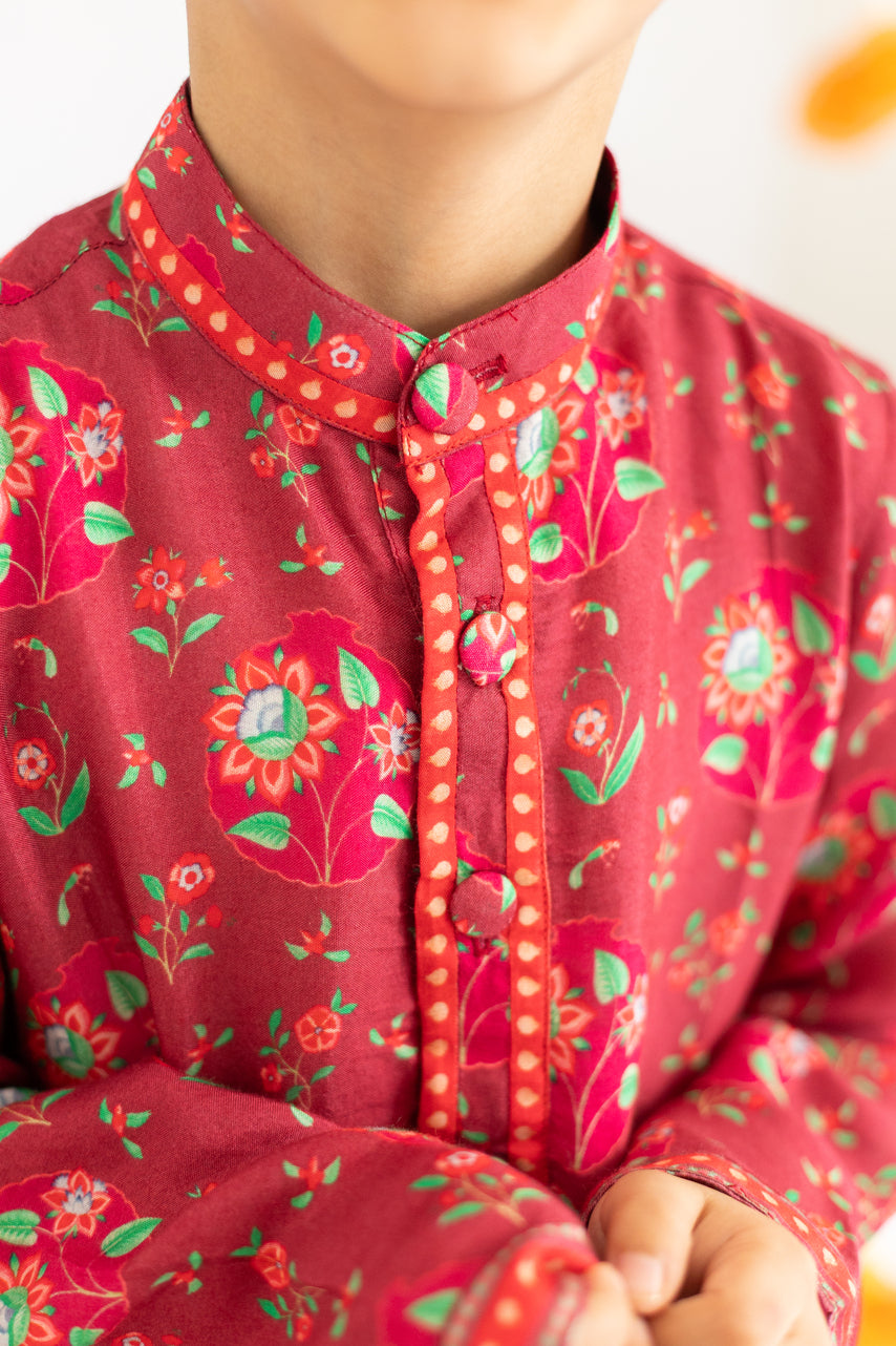 MAROON ANAR MOTIF PRINTED KURTA SET