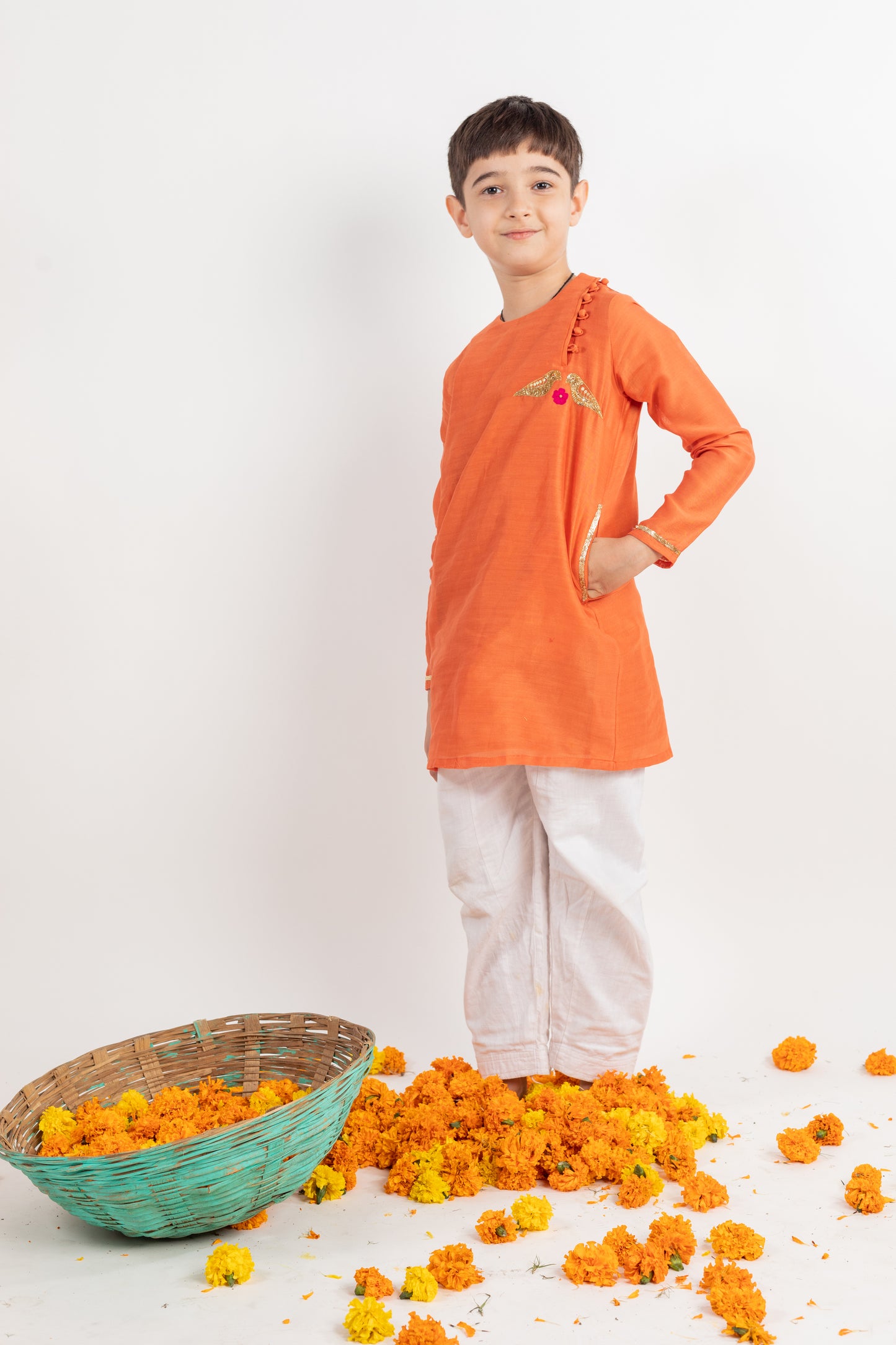 FULL SLEEVES RUST EMBROIDERED KURTA SET