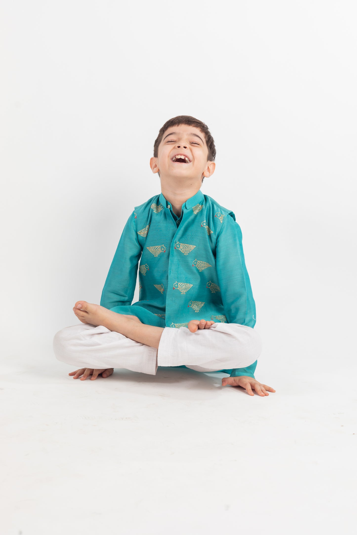 TEAL BLUE EMBROIDERED KURTA-JACKET SET -3 PC