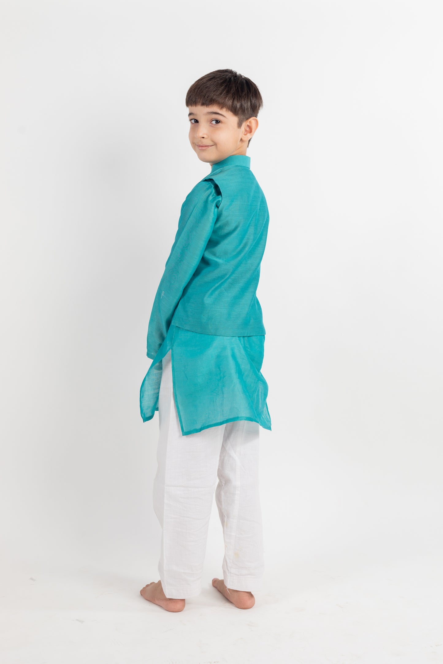 TEAL BLUE EMBROIDERED KURTA-JACKET SET -3 PC