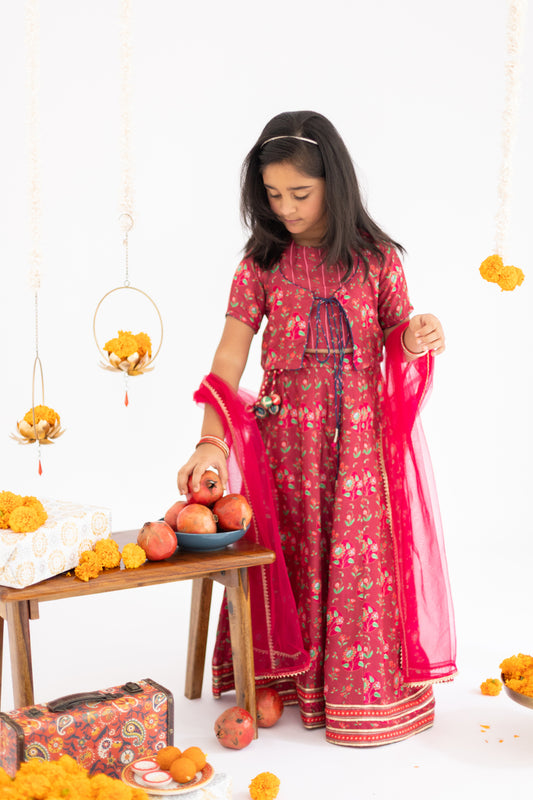 MARRON ANAR JAAL LEHENGA SET -SET OF 4