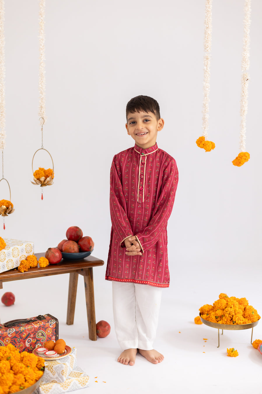 MAROON STRIPES PRINTED KURTA
