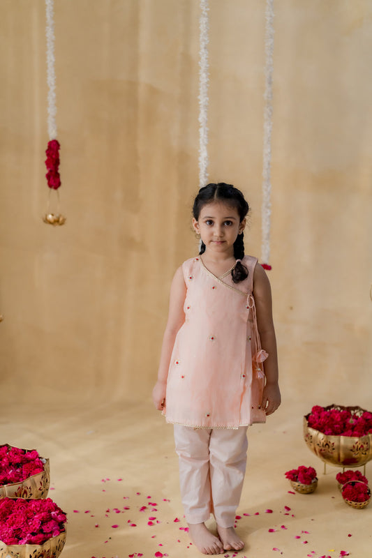 PEACH ANGRAKHA PETAL KURTA
