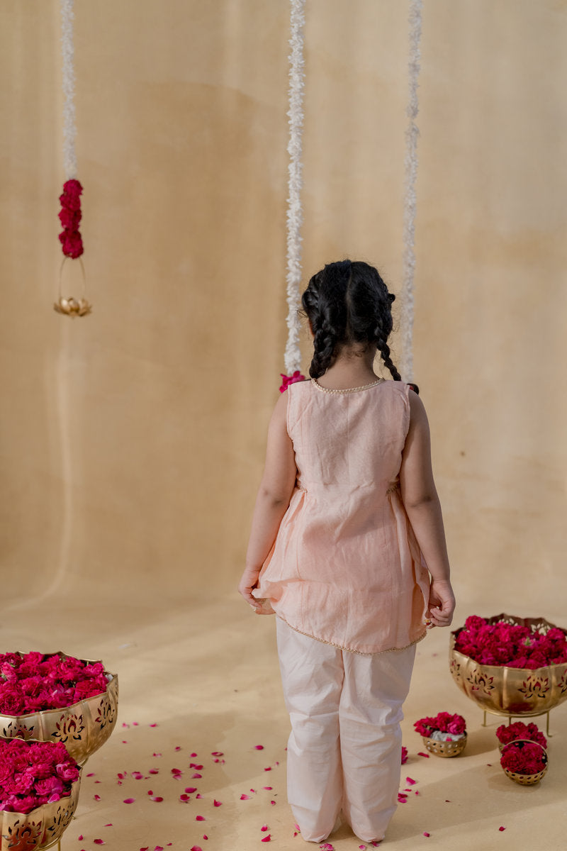 PEACH ANGRAKHA PETAL KURTA