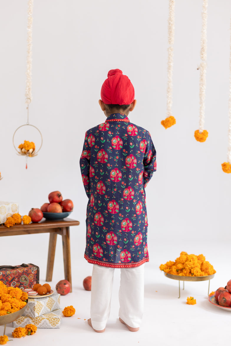 BLUE ANAR JAAL PRINTED KURTA SET