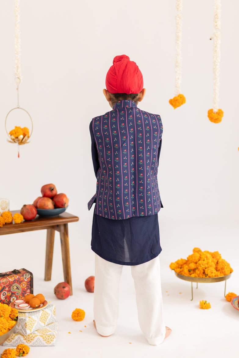 NAVY BLUE PRINTED JACKET SET