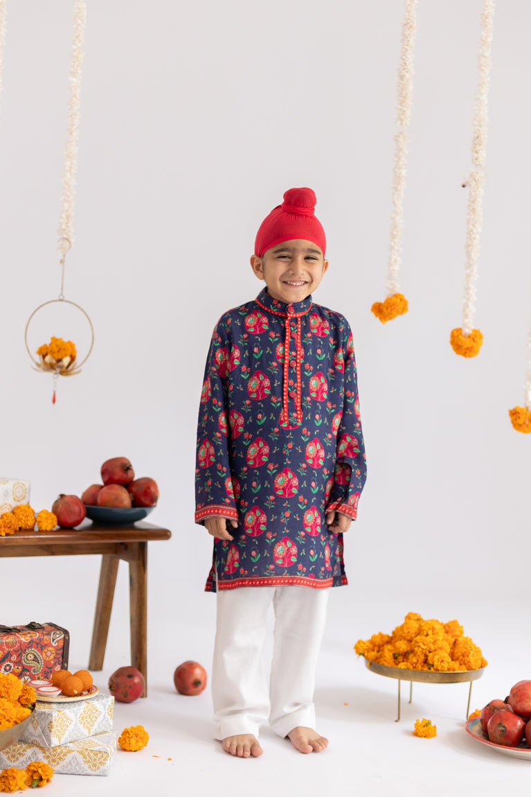 BLUE ANAR JAAL PRINTED KURTA SET