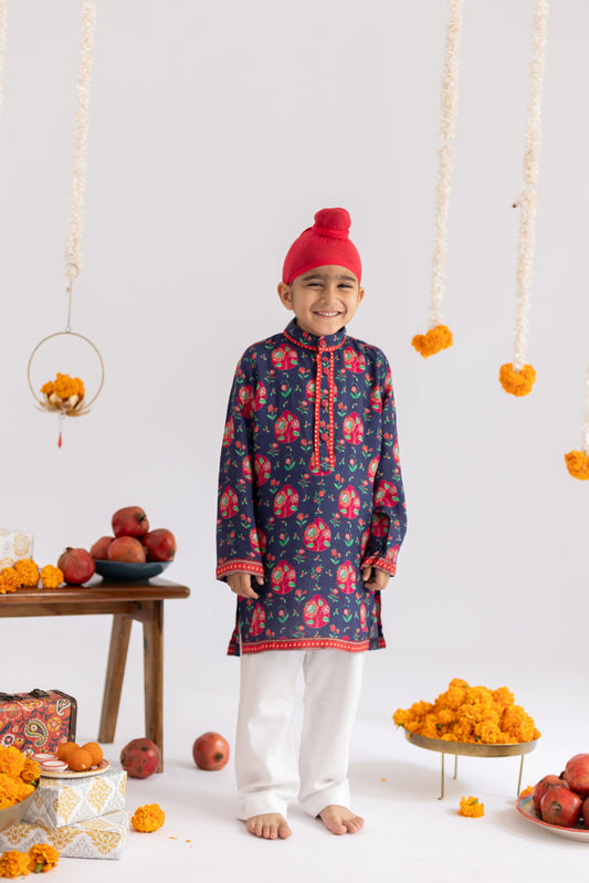 BLUE ANAR JAAL PRINTED KURTA SET