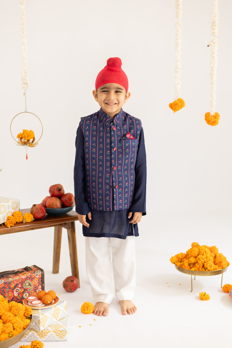 NAVY BLUE PRINTED JACKET SET