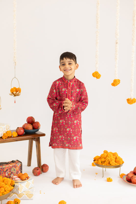 MAROON ANAR MOTIF PRINTED KURTA SET