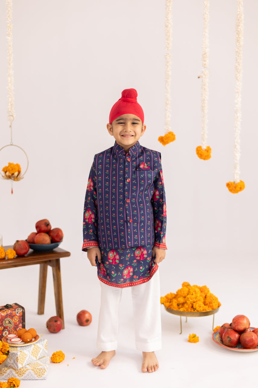 BLUE STRIPES PRINTED JACKET SET