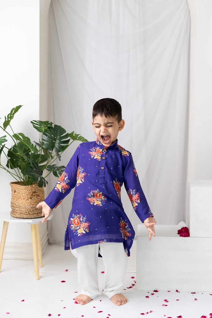 PURPLE BIG FLORAL KURTA SET