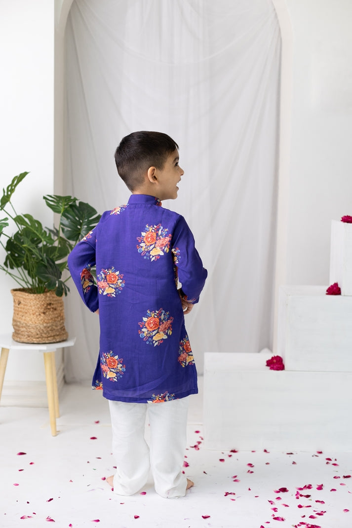 PURPLE BIG FLORAL KURTA SET