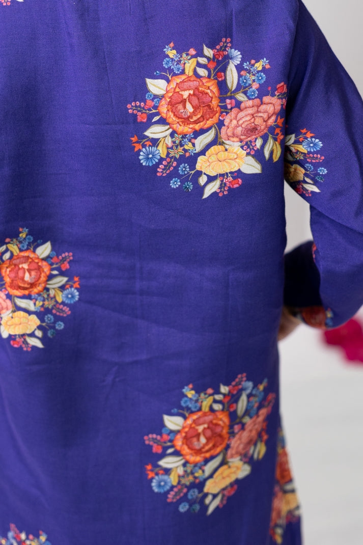 PURPLE BIG FLORAL KURTA SET