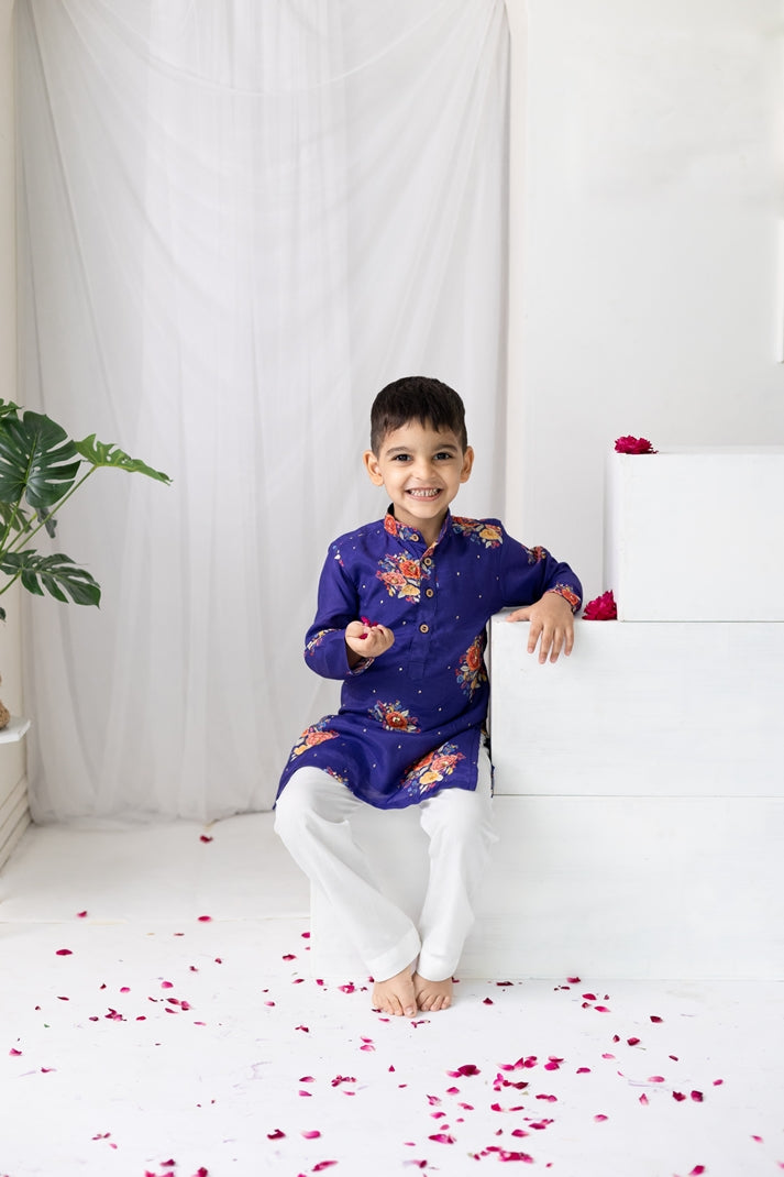 PURPLE BIG FLORAL KURTA SET