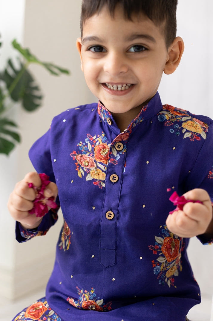 PURPLE BIG FLORAL KURTA SET