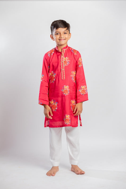 RED BIG FLORAL KURTA SET