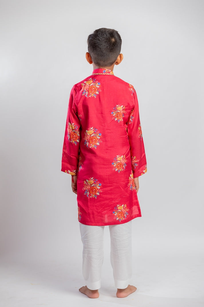 RED BIG FLORAL KURTA SET