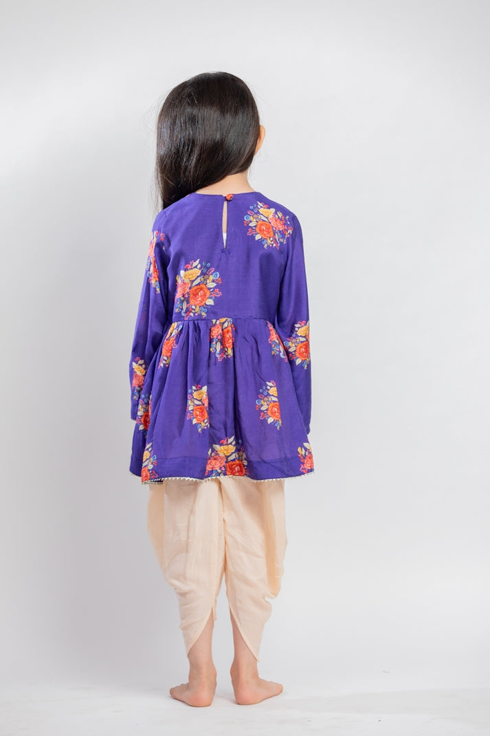PURPLE BIG FLORAL GATHERED KURTA SET