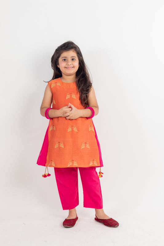 RUST-PINK EMBROIDERED KURTA SET