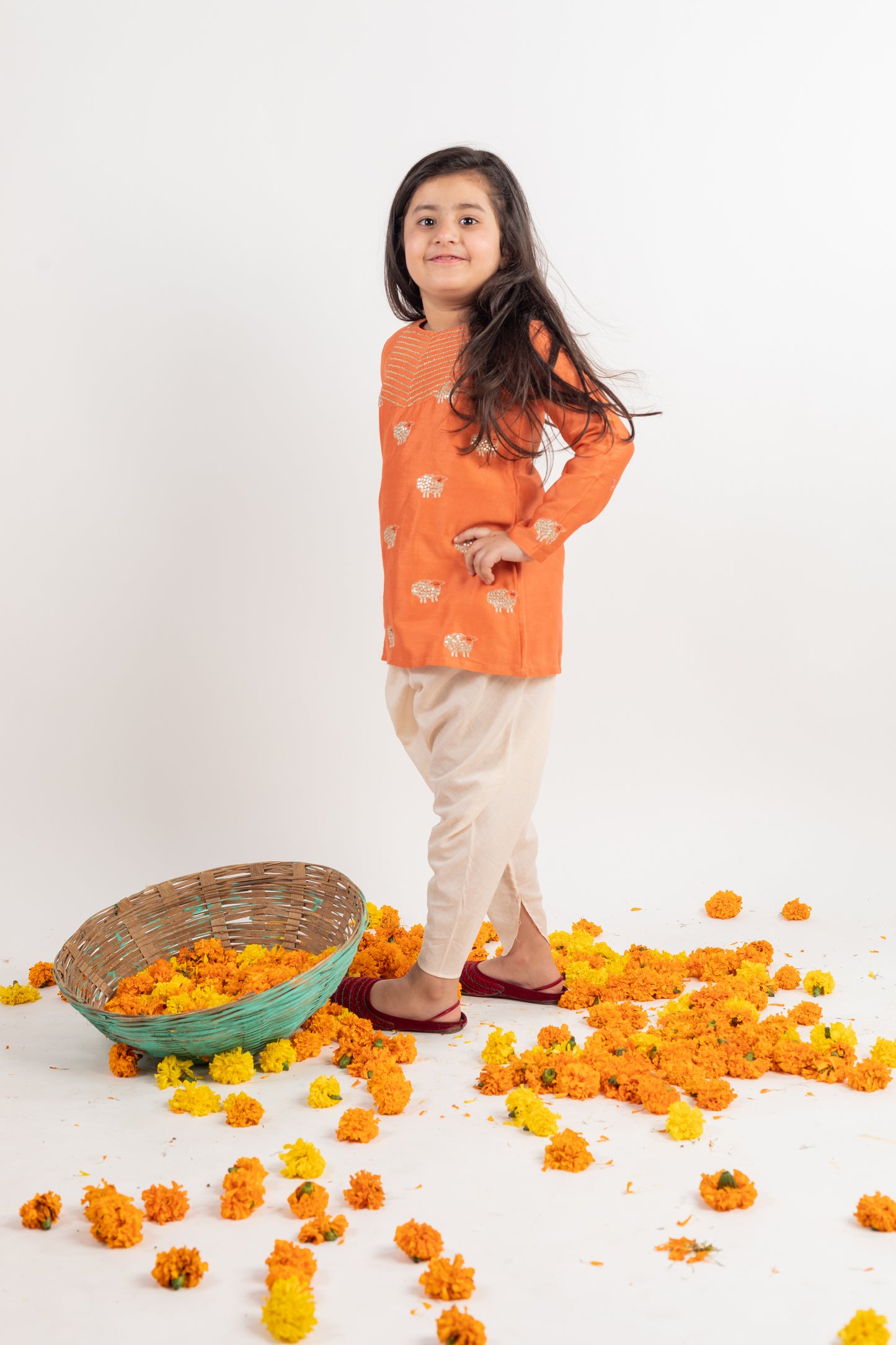 RUST YOKE EMBROIDERED KURTA-DHOTI SET