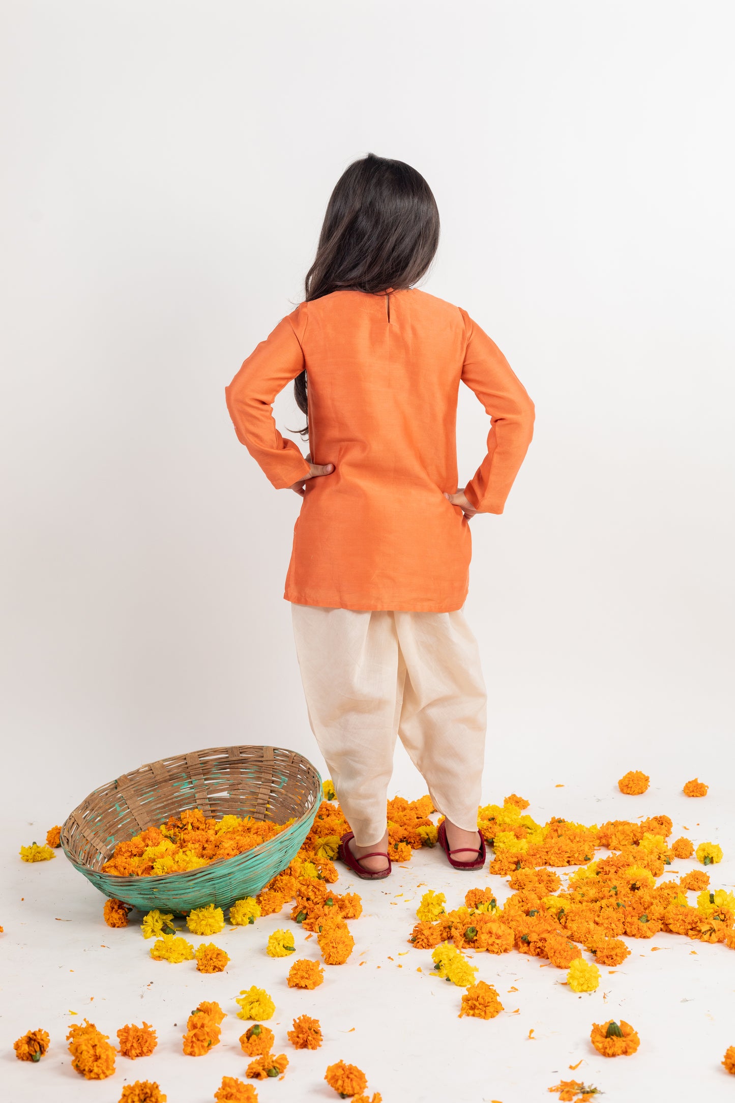 RUST YOKE EMBROIDERED KURTA-DHOTI SET