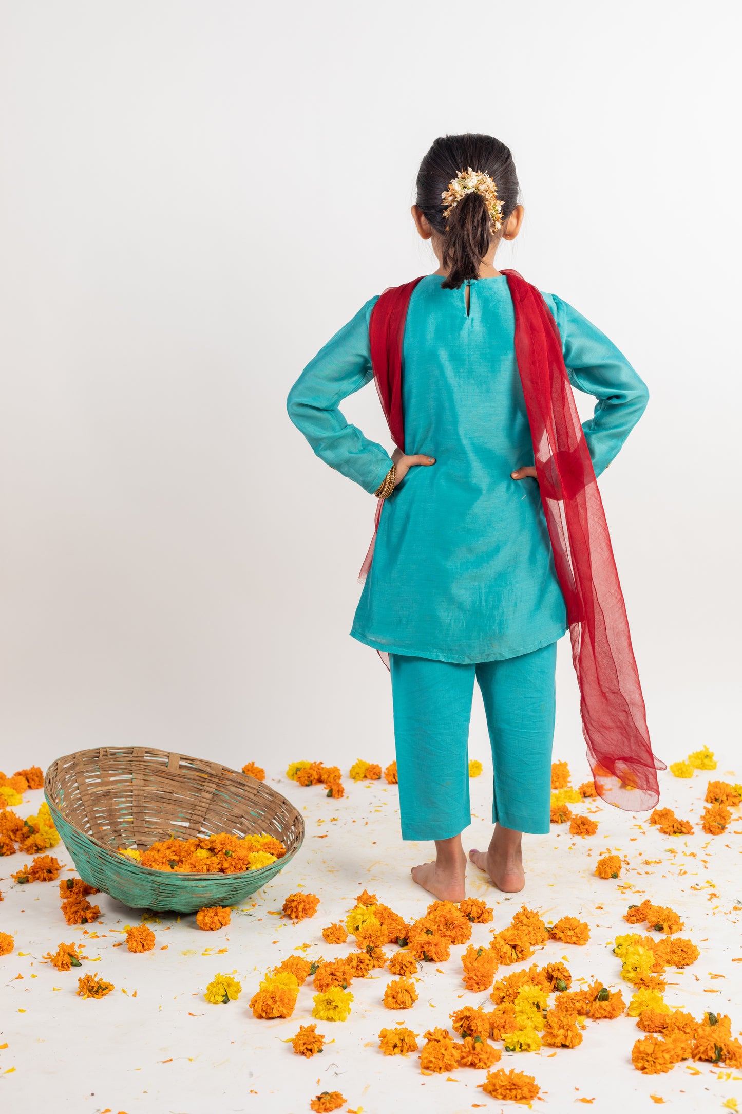 TEAL PINTUCKS KURTA SET - 3 PC