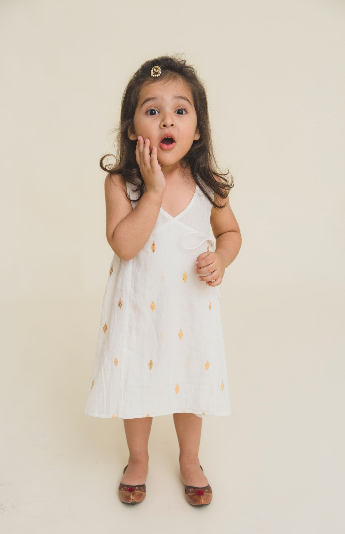 WHITE AND GOLD PRINT DRESS
