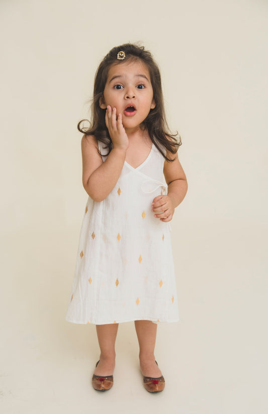WHITE AND GOLD PRINT DRESS