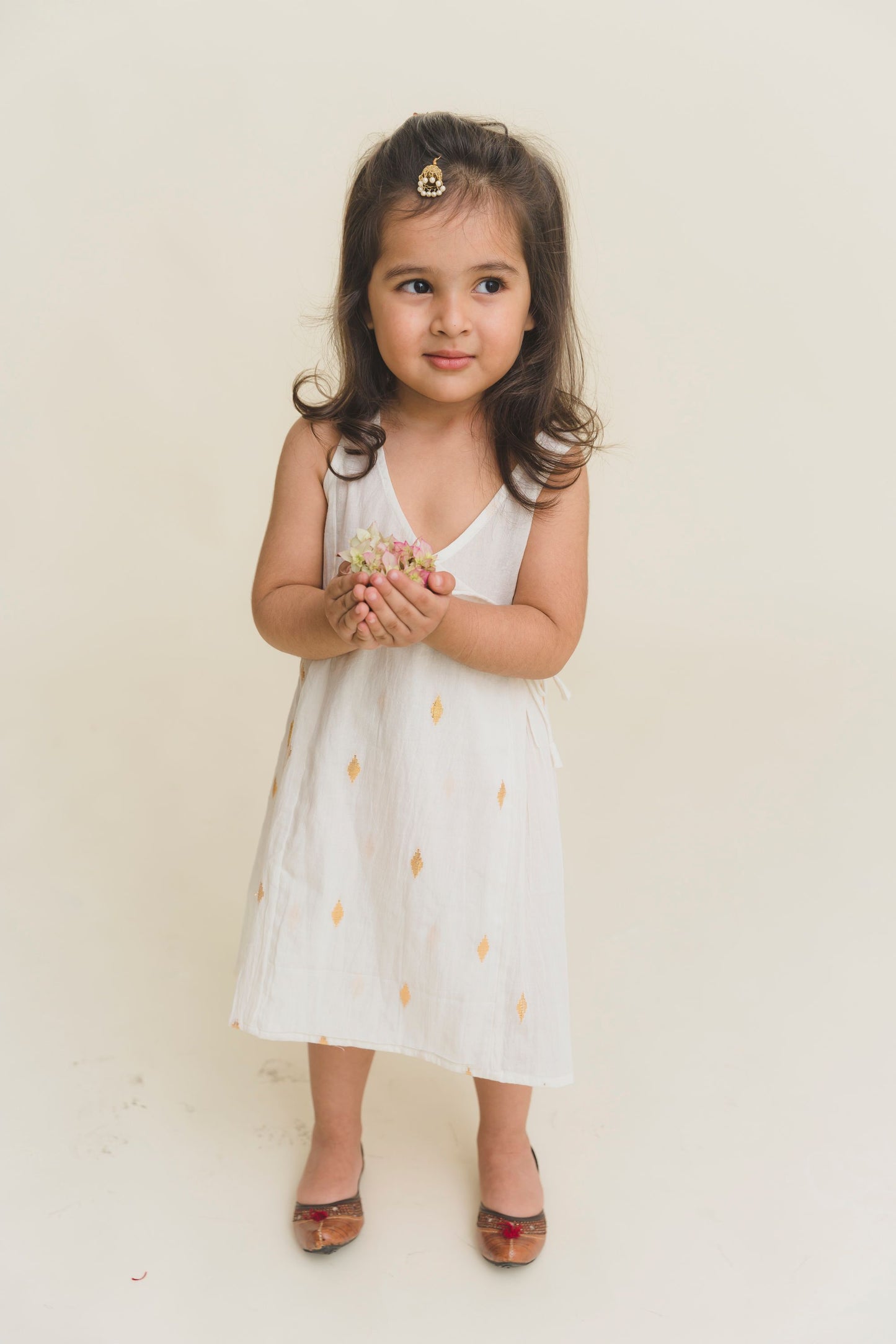 WHITE AND GOLD PRINT DRESS