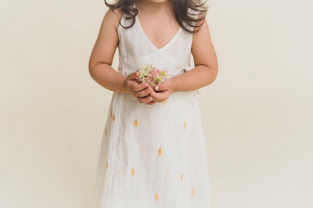 WHITE AND GOLD PRINT DRESS